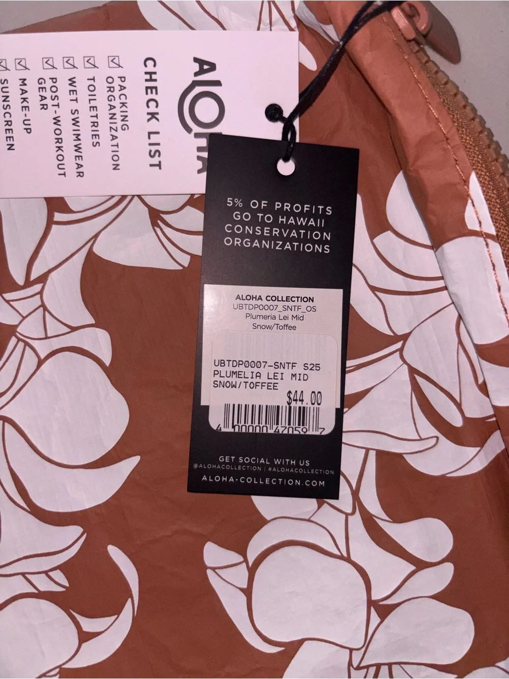 ALOHAS Brown Cosmetic Pouch with White Floral Print